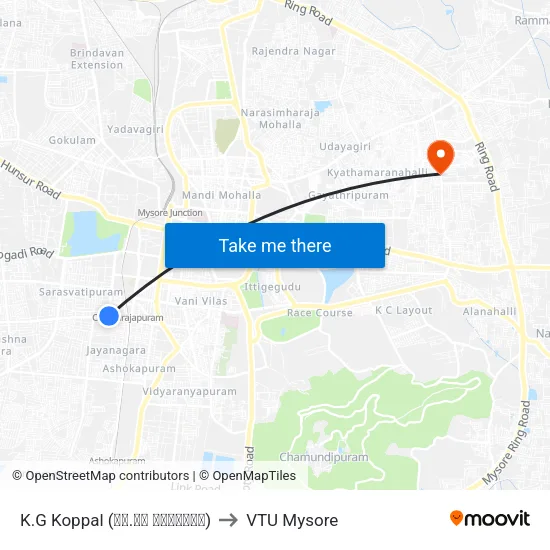 K.G Koppal (ಕೆ.ಜಿ ಕೊಪ್ಪಲು) to VTU Mysore map