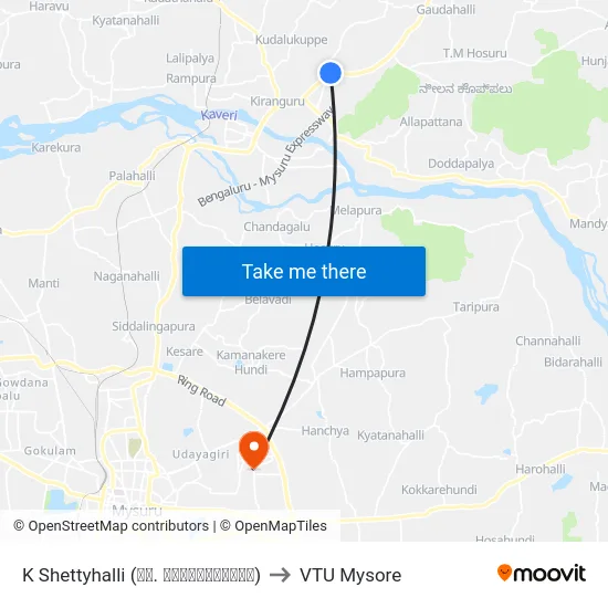 K Shettyhalli (ಕೆ. ಶೆಟ್ಟಿಹಳ್ಳಿ) to VTU Mysore map