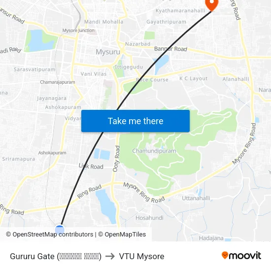 Gururu Gate (ಗುರೂರು ಗೇಟ್) to VTU Mysore map
