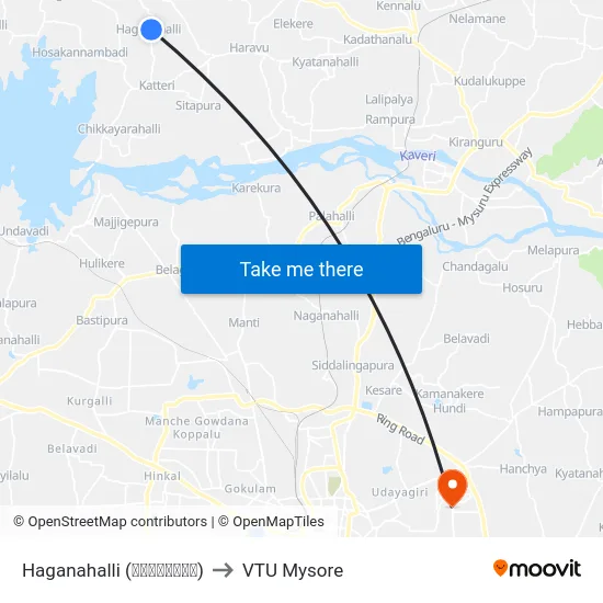 Haganahalli (ಹಗನಹಳ್ಳಿ) to VTU Mysore map