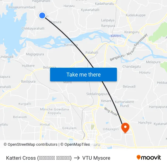 Katteri Cross (ಕಟ್ಟೇರಿ ಕ್ರಾಸ್) to VTU Mysore map