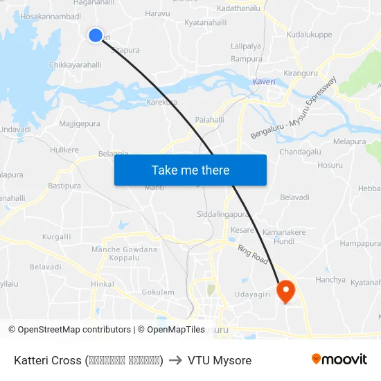 Katteri Cross (ಕಟ್ಟೇರಿ ಕ್ರಾಸ್) to VTU Mysore map