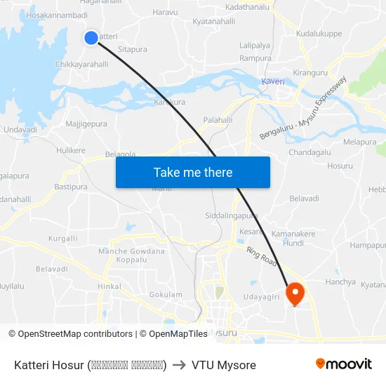 Katteri Hosur (ಕಟ್ಟೇರಿ ಹೊಸೂರು) to VTU Mysore map