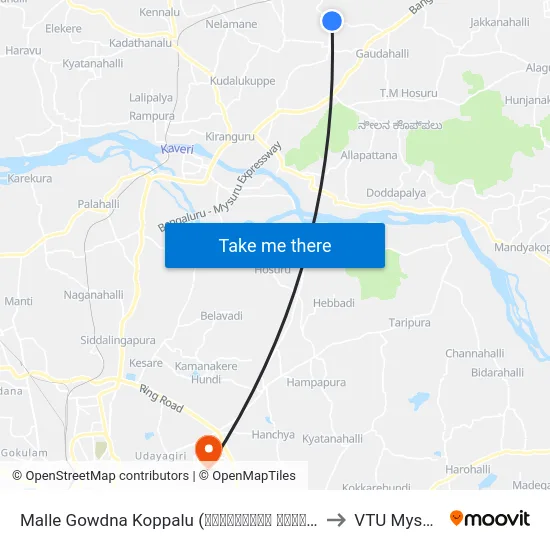 Malle Gowdna Koppalu (ಮಲ್ಲೇಗೌಡನ ಕೊಪ್ಪಲು) to VTU Mysore map