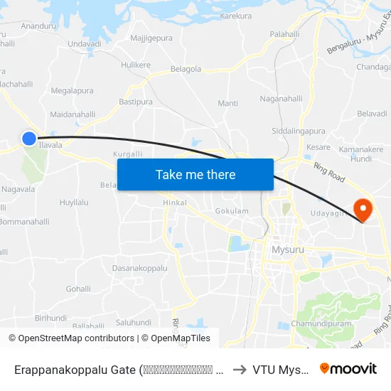 Erappanakoppalu Gate (ಈರಪ್ಪನಕೊಪ್ಪಲು ಗೇಟ್) to VTU Mysore map