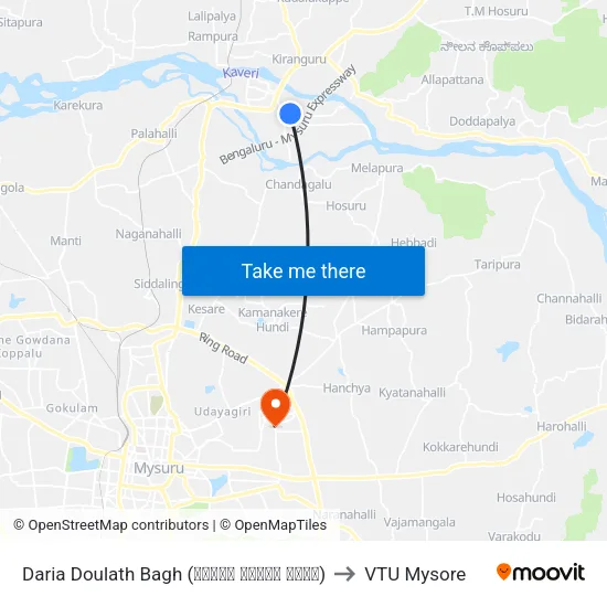 Daria Doulath Bagh (ದರಿಯಾ ದೌಲತ್‌ ಭಾಗ್) to VTU Mysore map
