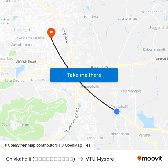 Chikkahalli (ಚಿಕ್ಕಹಳ್ಳಿ) to VTU Mysore map