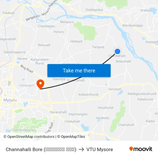 Channahalli Bore (ಚನ್ನಹಳ್ಳಿ ಬೋರ್) to VTU Mysore map