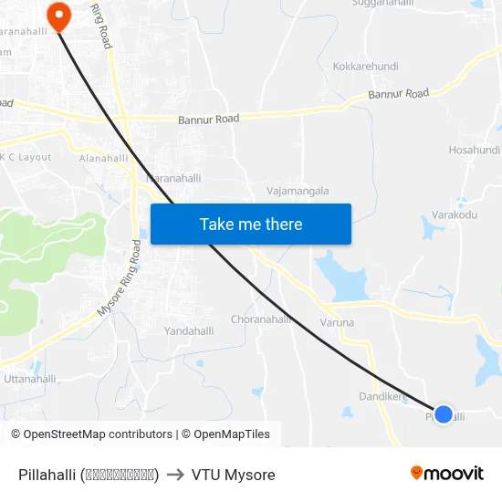 Pillahalli (ಪಿಲ್ಲಹಳ್ಳಿ) to VTU Mysore map