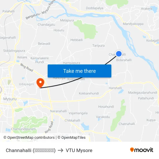 Channahalli (ಚನ್ನಹಳ್ಳಿ) to VTU Mysore map