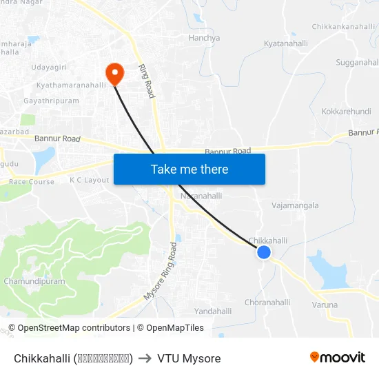 Chikkahalli (ಚಿಕ್ಕಹಳ್ಳಿ) to VTU Mysore map