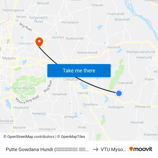 Putte Gowdana Hundi (ಪುಟ್ಟೇಗೌಡನ ಹುಂಡಿ) to VTU Mysore map