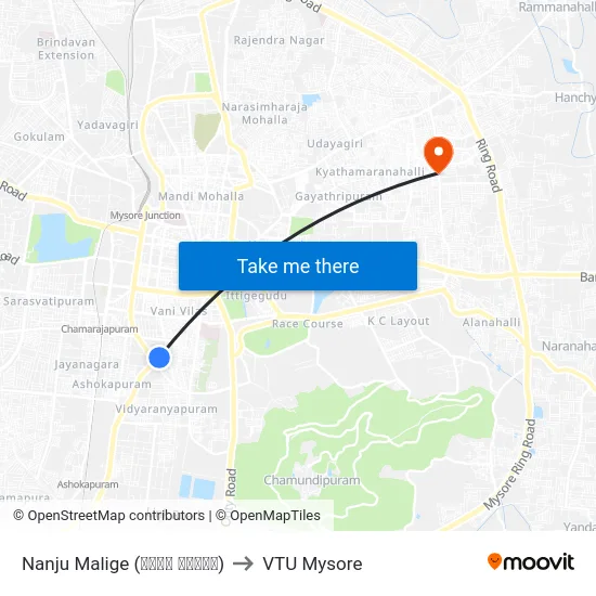 Nanju Malige (ನಂಜು ಮಳಿಗೆ) to VTU Mysore map
