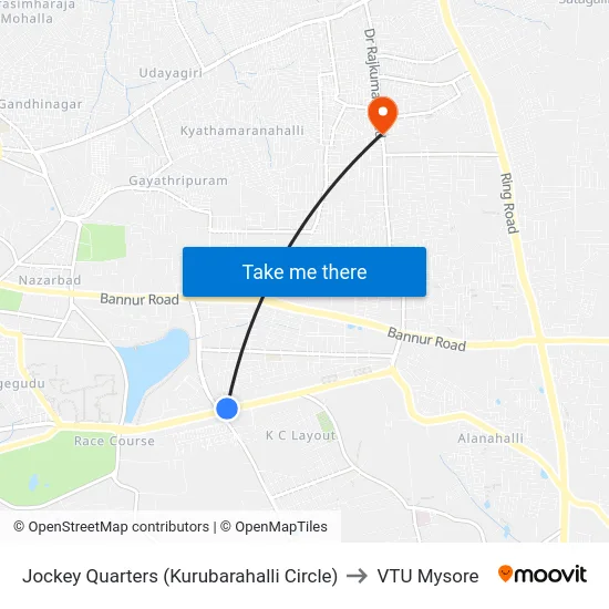 Jockey Quarters (Kurubarahalli Circle) to VTU Mysore map