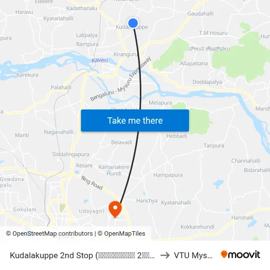 Kudalakuppe 2nd Stop (ಕೂಡಲಕುಪ್ಪೆ 2ನೇ ನಿ.) to VTU Mysore map
