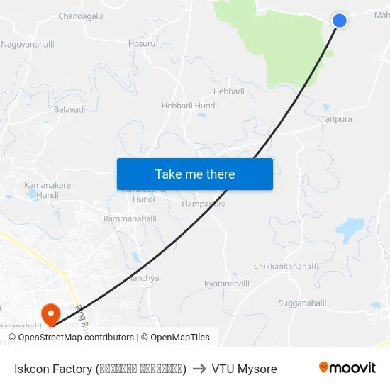 Iskcon Factory (ಇಸ್ಕಾನ್‌ ಕಾರ್ಖಾನೆ) to VTU Mysore map