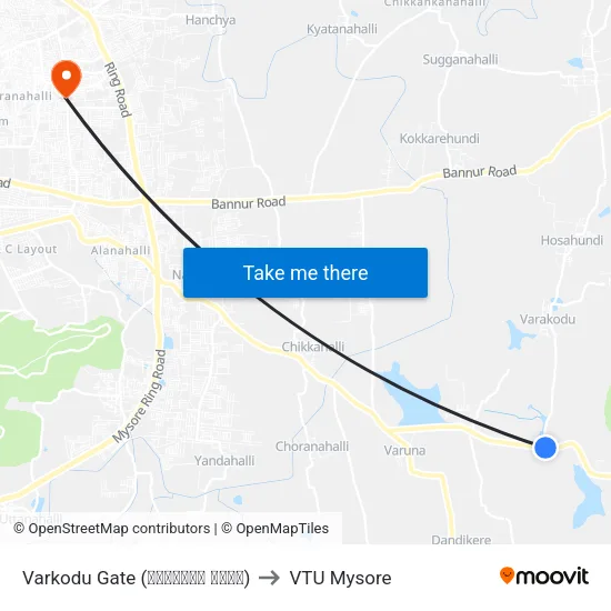 Varkodu Gate (ವರ್ಕೋಡು ಗೇಟ್) to VTU Mysore map