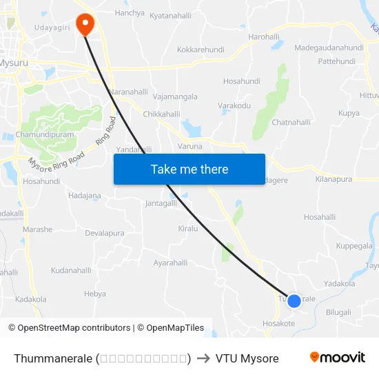 Thummanerale (ತುಮ್ಮನೇರಳೆ) to VTU Mysore map