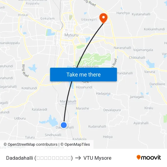 Dadadahalli (ದಾದದಹಳ್ಳಿ) to VTU Mysore map