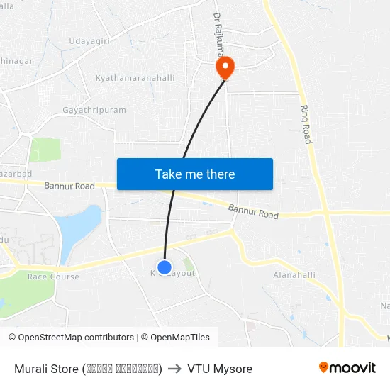 Murali Store (ಮುರಳಿ ಸ್ಟೋರ‍್ಸ್) to VTU Mysore map