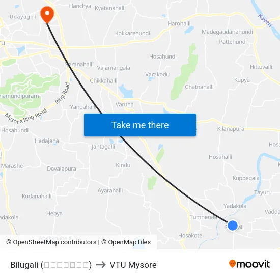 Bilugali (ಬಿಳುಗಳಿ) to VTU Mysore map