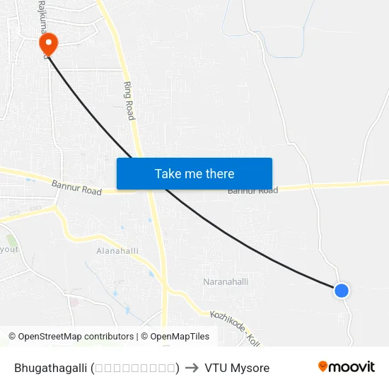 Bhugathagalli (ಭುಗತಹಳ್ಳಿ) to VTU Mysore map