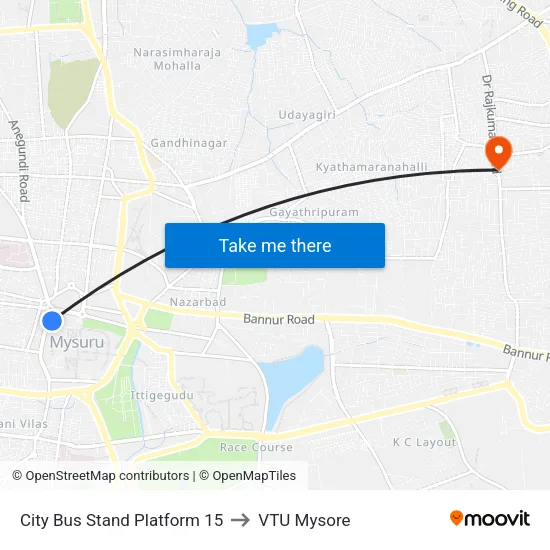 City Bus Stand Platform 15 to VTU Mysore map