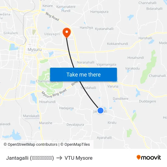 Jantagalli (ಜನತಾಗಳ್ಳಿ) to VTU Mysore map