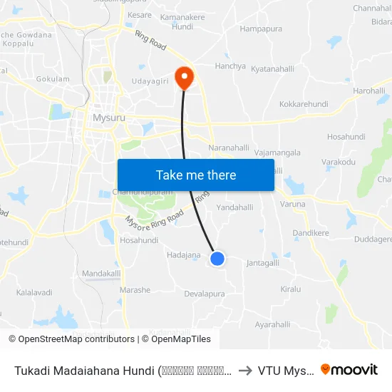 Tukadi Madaiahana Hundi (ತುಕಾದಿ ಮಾದಯ್ಯನಹುಂಡಿ) to VTU Mysore map