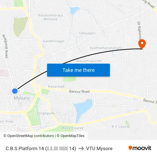 C.B.S Platform 14 (ನ.ಬ.ನಿ ಅಂಕಣ 14) to VTU Mysore map