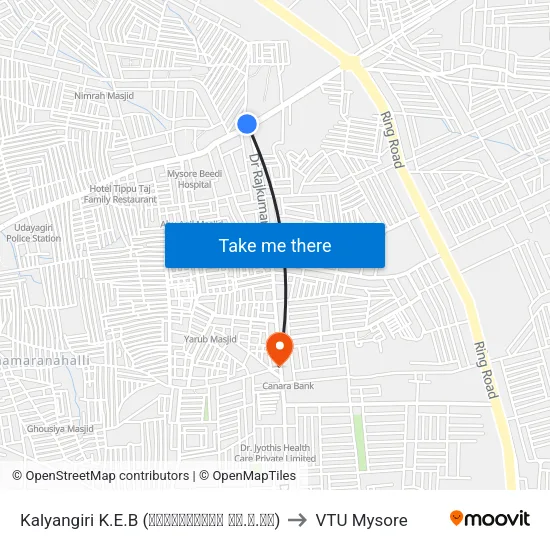 Kalyangiri K.E.B (ಕಲ್ಯಾಣಗಿರಿ ಕೆ.ಇ.ಬಿ) to VTU Mysore map