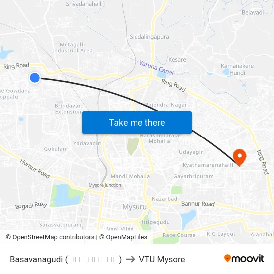 Basavanagudi (ಬಸವನಗುಡಿ) to VTU Mysore map