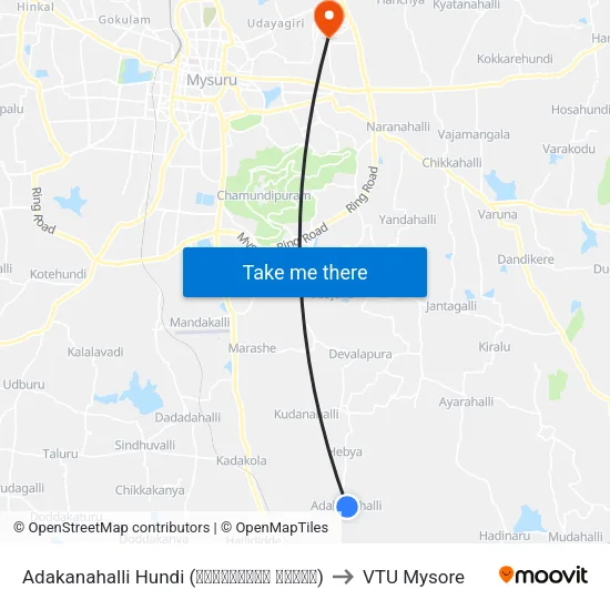 Adakanahalli Hundi (ಅಡಕನಹಳ್ಳಿ ಹುಂಡಿ) to VTU Mysore map