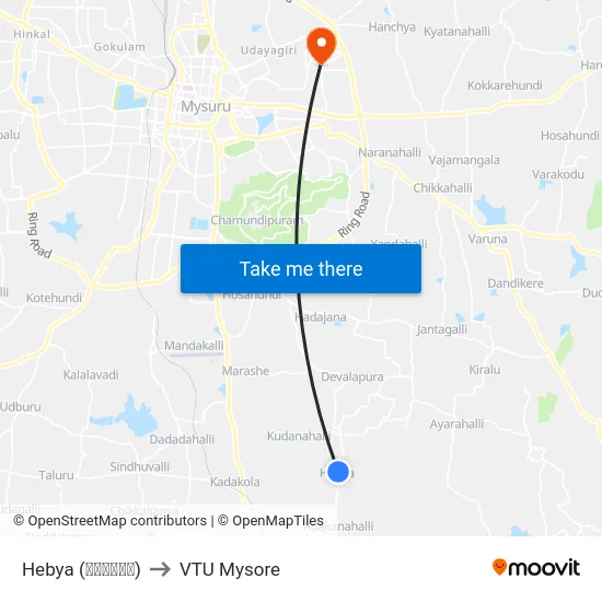 Hebya (ಹೆಬ್ಯಾ) to VTU Mysore map
