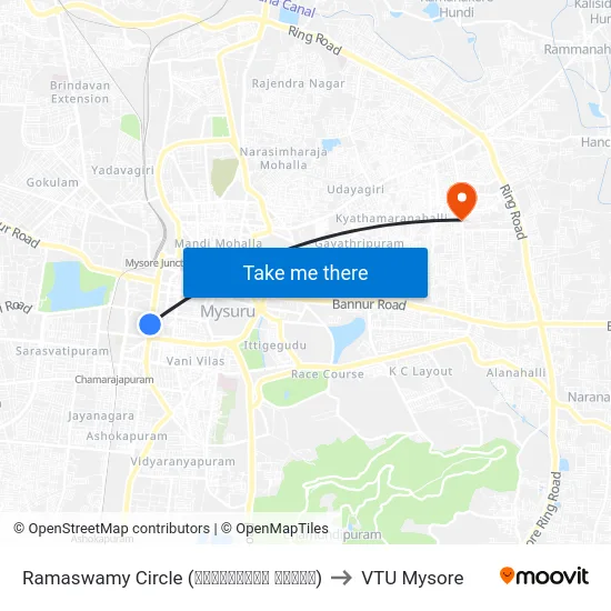 Ramaswamy Circle (ರಾಮಸ್ವಾಮಿ ವೃತ್ತ) to VTU Mysore map