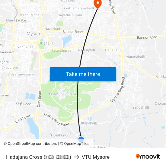 Hadajana Cross (ಹಡಜನ ಕ್ರಾಸ್) to VTU Mysore map
