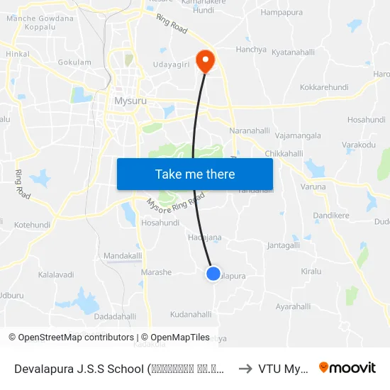 Devalapura J.S.S School (ದೇವಲಾಪುರ ಜೆ.ಎಸ್.ಎಸ್ ಶಾಲೆ) to VTU Mysore map