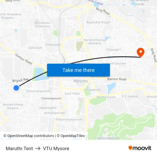 Maruthi Tent to VTU Mysore map