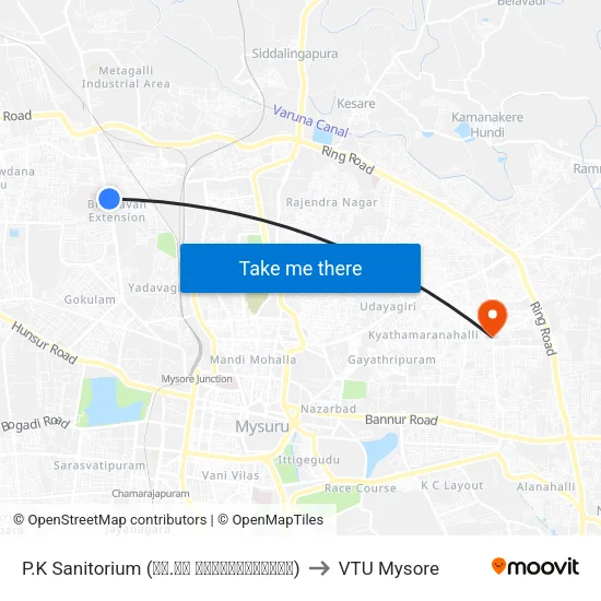 P.K Sanitorium (ಪಿ.ಕೆ ಸ್ಯಾನಿಟೋರಿಯಂ) to VTU Mysore map