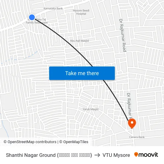 Shanthi Nagar Ground (ಶಾಂತಿ ನಗರ ಮೈದಾನ) to VTU Mysore map