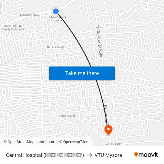 Central Hospital (ಸೆಂಟ್ರಲ್ ಆಸ್ಪತ್ರೆ) to VTU Mysore map