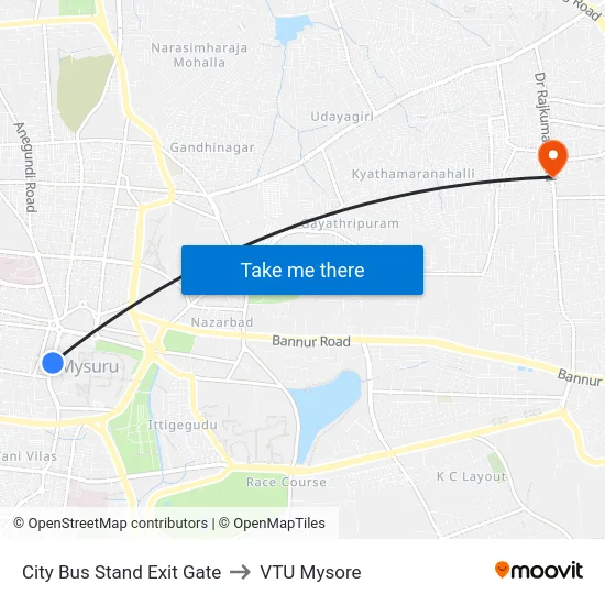 City Bus Stand Exit Gate to VTU Mysore map