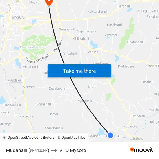 Mudahalli (ಮುದಹಳ್ಳಿ) to VTU Mysore map