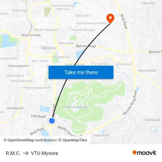 R.M.C. to VTU Mysore map