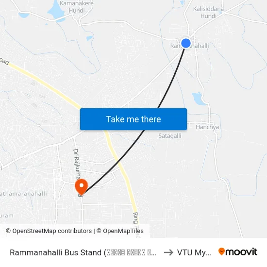 Rammanahalli Bus Stand (ರಮ್ಮನ ಹಳ್ಳಿ ಬಸ್ ನಿಲ್ದಾಣ) to VTU Mysore map