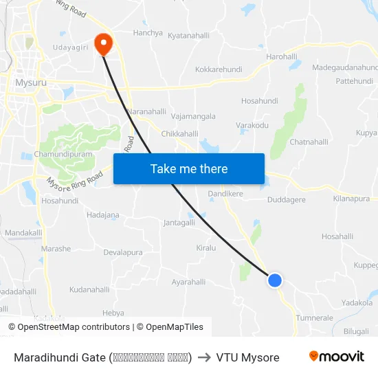Maradihundi Gate (ಮರಾದಿಹುಂಡಿ ಗೇಟ್) to VTU Mysore map