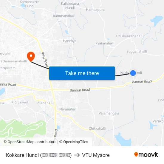 Kokkare Hundi (ಕೊಕ್ಕರೆ ಹುಂಡಿ) to VTU Mysore map