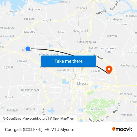 Coorgalli (ಕೂರ್ಗಳ್ಳಿ) to VTU Mysore map
