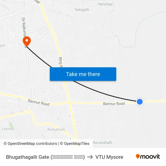 Bhugathagalli Gate (ಭುಗತಗಳ್ಳಿ ಗೇಟ್) to VTU Mysore map