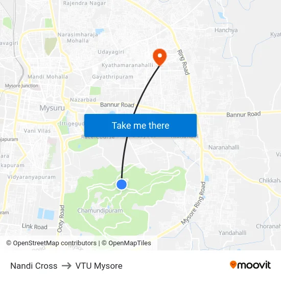 Nandi Cross to VTU Mysore map